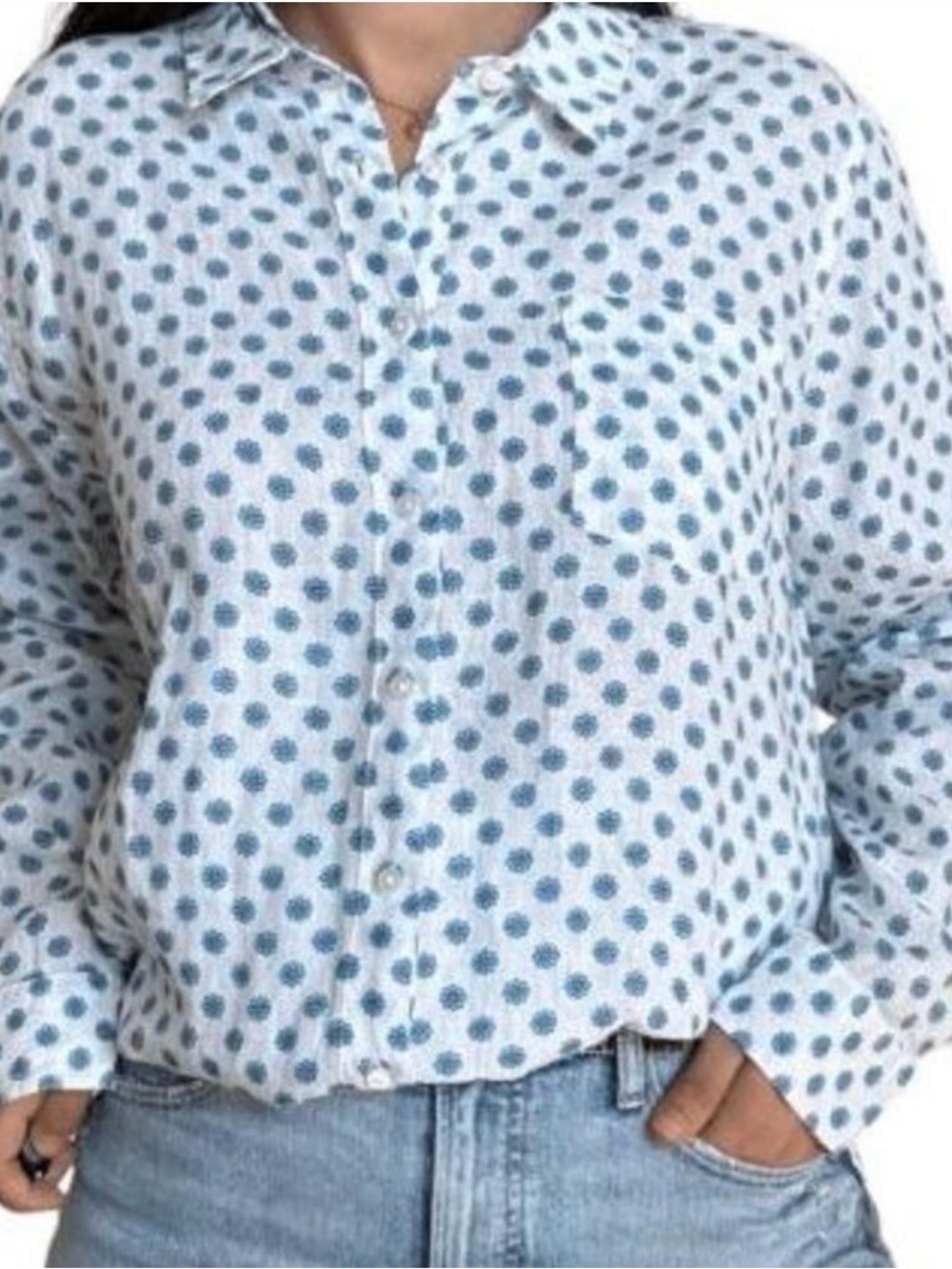 L.L. Bean Linen Flower  Dot Button-Down Shirt